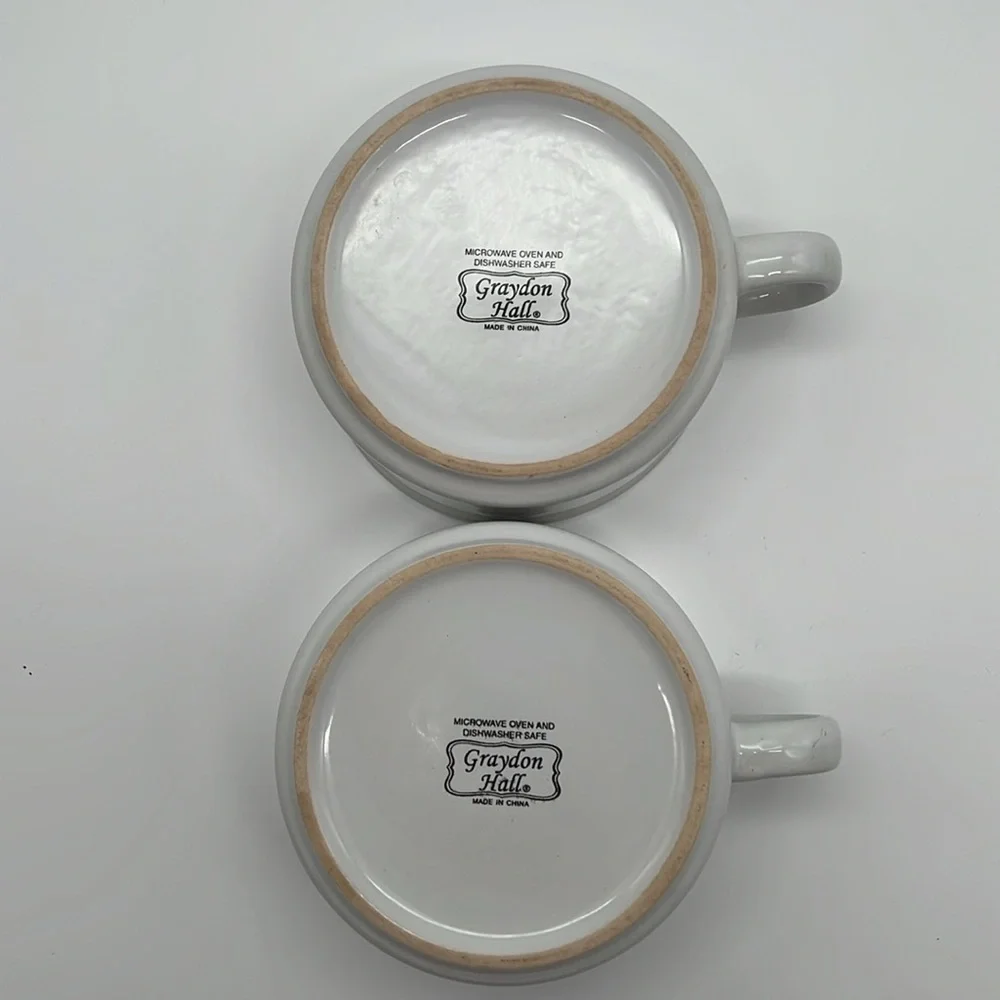 Graydon Hall Cozy Ceramic Soup Bowls with Handles Dark Green & White (Set of 2)